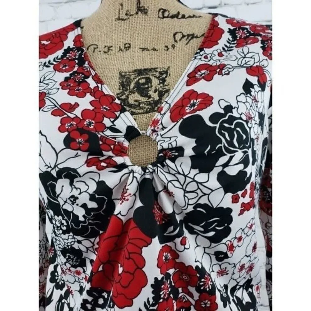 Vintage 90s Y2K Boho Floral Bell Sleeve Asymmetrical Hippie Top - Picture 3 of 12